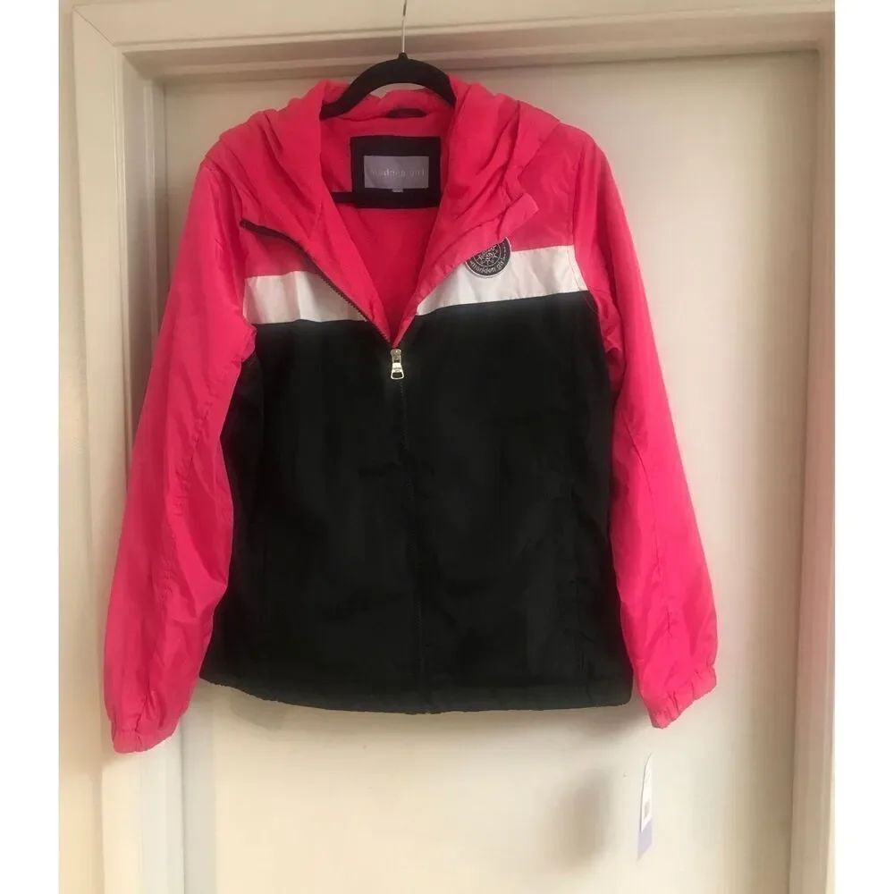 NWT~Madden Girl Pink~Black~White Colorblock All Weather Jacket Sz L